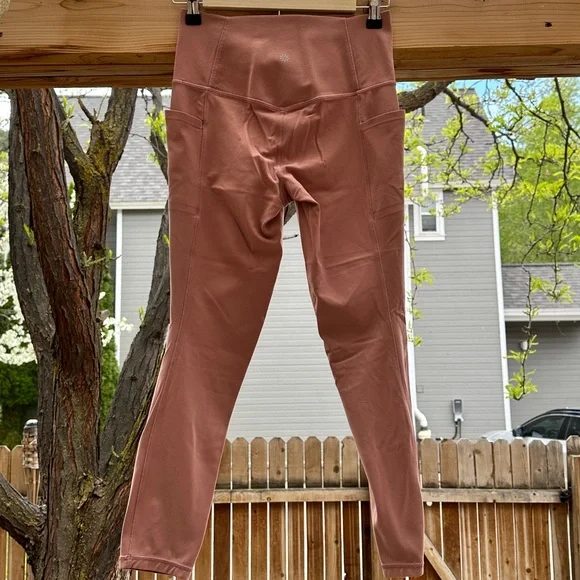Athleta Brown Taupe 7/8 Salutation Stash Pocket Small Tights Leggings High Waist - Picture 8 of 16